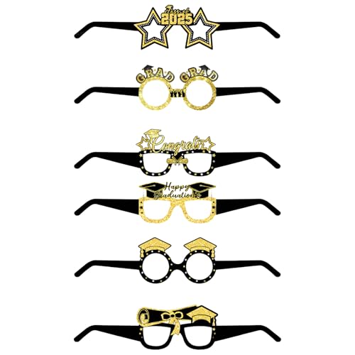 kwoifioy 6PCS Creative Black And Gold Graduation Brille Mit Glitzerndem Design Für 2025 Feier Und Fotokabine Spaß von kwoifioy