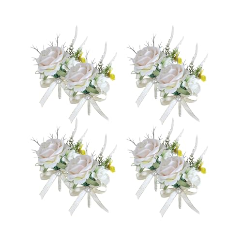 kwoifioy Elegantes Hochzeits-Boutonniere-Set für Braut und Bräutigam, handgefertigte Stoff-Blumennadeln, anspruchsvolle Braut-Korsagen, 8 Stück von kwoifioy