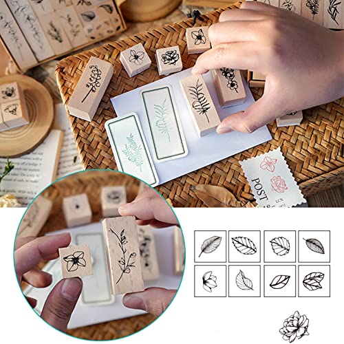 Holzstempel Gummi Stempel,22 Stück Holzstempel Blätter Vintage,Vintage-Gummistempel aus Holz für Pflanzen und Blumen, für Scrapbooking Schreibwaren DIY Handwerk Standard Stempel (B) von kyaoayo