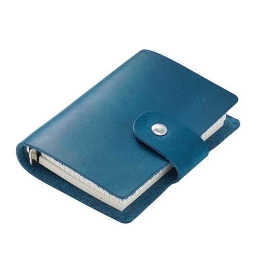 A8 Leder Pocket Notebook - Mini Rindsleder Tagebuch mit Punkt- und Rasterseiten, nachfüllbares Loseblatt-Notizbuch, glatte Textur für Journaling, Planung, Skizzieren, Reisen (blau) von kychenBase