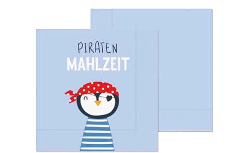 Piraten Mahlzeit Servietten mit Pinguin-Motiv, Hellblau, Maritimes Design von la vida GmbH