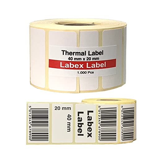 Labex Label - Thermo Etiketten 40x20 mm | Barcode etikett - Zebra etiketten ; 1.000 stück - Thermodirekt etiketten - 1 Rolle ;1.000 Thermo label Barcode/Adresse Thermo Etiketten von labex label