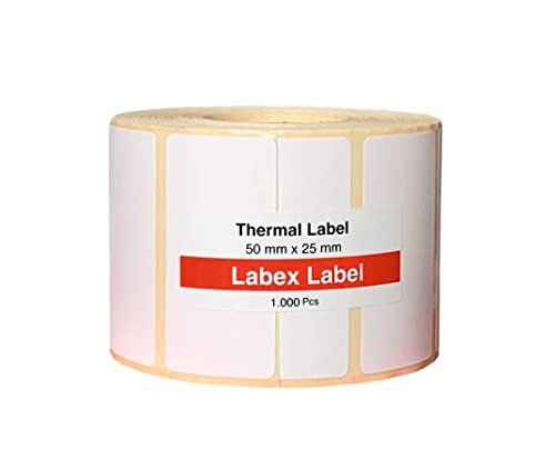 Labex Label - Thermo Etiketten 50x25 mm | Barcode etikett - Thermo etiketten auf rolle; 1.000 stück - Thermotransfer etiketten - 1 Rolle ;1.000 Thermo label Barcode/Adresse Thermo Etiketten von labex label