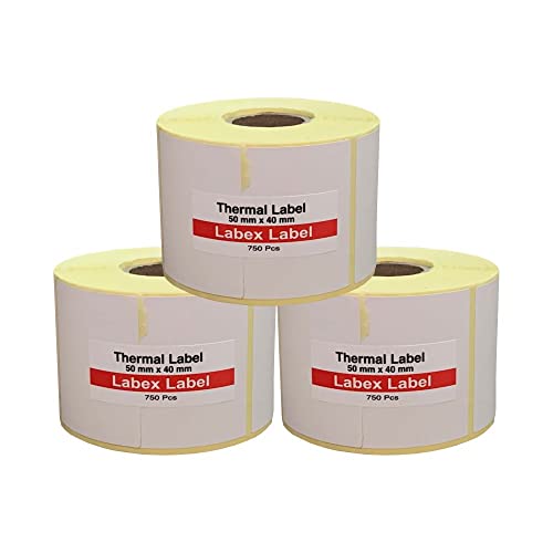 Labex Label - Thermo Etiketten 50x40 mm | Zebra etiketten, adressetiketten - Thermo etiketten, 3 rolle; 2.250 stück - Thermodirekt etiketten - Barcode/Adresse Thermo Etiketten von labex label