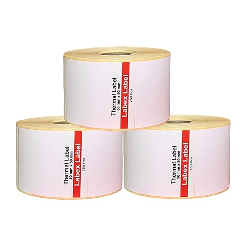 Labex Label - Thermo Etiketten 50x50 mm | Zebra etiketten - Thermo etiketten auf rolle; 2.250 stück - Thermodirekt etiketten 3 Rolle ; 2.250 Thermo label Barcode/Adresse Thermo Etiketten von labex label