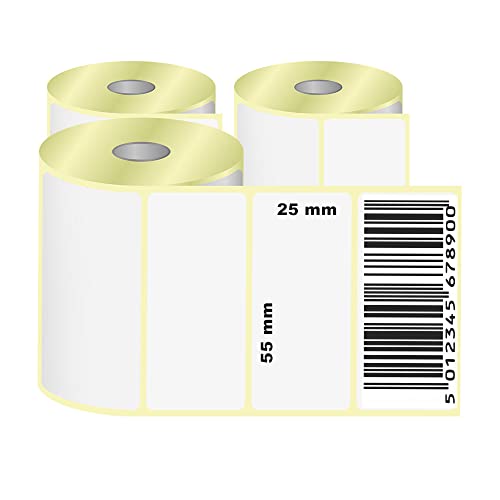 Labex Label - Thermo Etiketten 55x25 mm | Zebra etiketten- 3 rolle; 3.000 stück adressetiketten - Thermodirekt etiketten - Thermo label Barcode/Adresse Thermo Etiketten von labex label