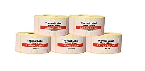 Labex Label - Thermo label 30x20 mm | Zebra Etiketten - Thermodirekt Etiketten - Thermoetiketten auf rolle - 5 Rolle ; 5.000 etiketten Thermo label Barcode/Adresse Thermo Etiketten von labex label