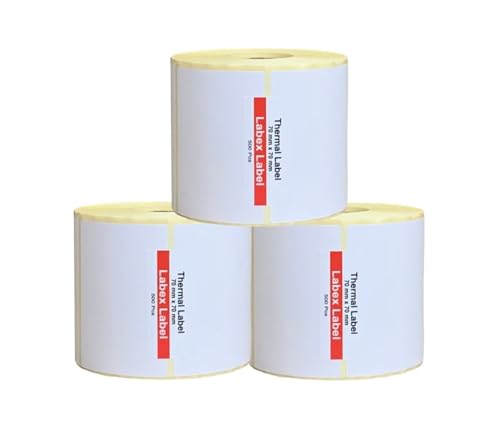 Labex Label - Thermodirekt etiketten 70x70 mm | Zebra etiketten - Thermo etiketten - 3 rolle; 1.500 stück - Thermo label adressetiketten Barcode/Adresse Thermo Etiketten von labex label