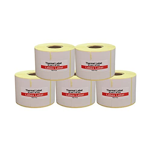 Labex Label - Thermoetiketten 50x40 mm | Zebra etiketten, adressetiketten - Thermo etiketten, 5 rolle; 3.750 stück - Thermodirekt etiketten - Barcode/Adresse Thermo Etiketten von labex label