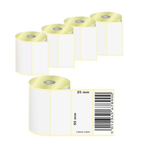 Labex Label - Thermoetiketten 55x25 mm | Zebra etiketten - Thermo etiketten auf rolle; 5 Rollen 5.000 stück adressetiketten - Thermodirekt etiketten Barcode/Adresse Thermo Etiketten von labex label