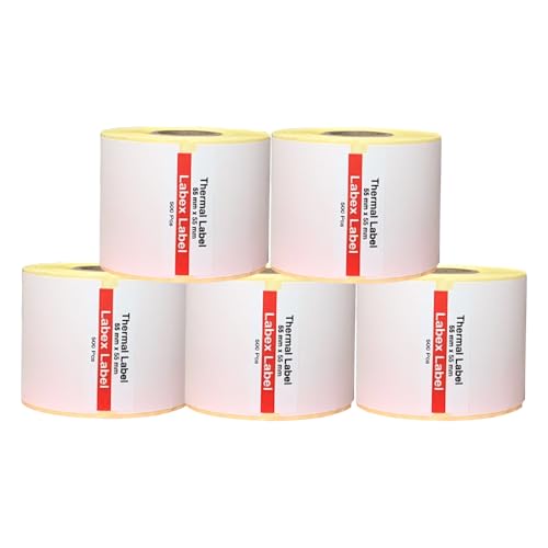 Labex Label Zebra Etiketten 55x55 mm | Zebra etiketten, adressetiketten - Thermo etiketten auf rolle; 5 rollen 2.500 stück - Thermodirekt etiketten - Thermo label Barcode/Adresse Thermo Etiketten von labex label