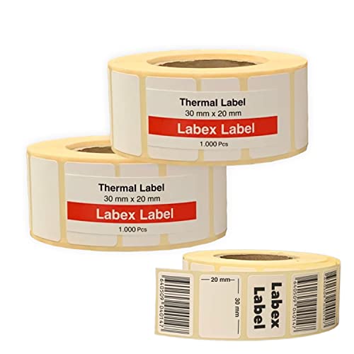 Labex Label -Thermodirekt etiketten 30x20 mm | Barcode etiketten - Thermoetiketten auf rolle; 1.000 stück - Thermodrucker etiketten - Barcode/Adresse Thermo Etiketten von labex label