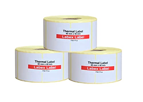 Labex Label - Thermo Etiketten 40x40 mm | Barcode etikett - Thermo etiketten- 3 rolle; 2.250 stück - Thermodirekt etiketten adressetiketten - Thermo label Barcode/Adresse Thermo Etiketten von labex label