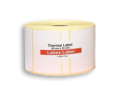 Thermo Etiketten 50x35 mm | Zebra Etiketten, adressetiketten - Thermo etiketten auf rolle; 1.000 stück - Thermodirekt etiketten - 1 Rolle ;1.000 Thermo label (1 Rolle) von labex label