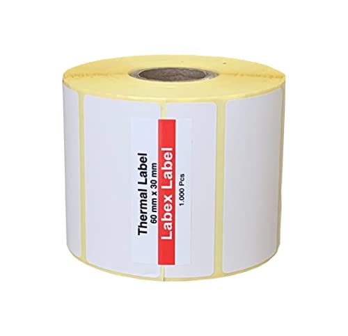 Labex Label - Thermo Etiketten 60x30 mm | Barcode etikett - Zebra etiketten ; 1.000 stück, adressetiketten - Thermodirekt etiketten - 1 Rolle ;1.000 Thermo label Barcode/Adresse Thermo Etiketten von labex label