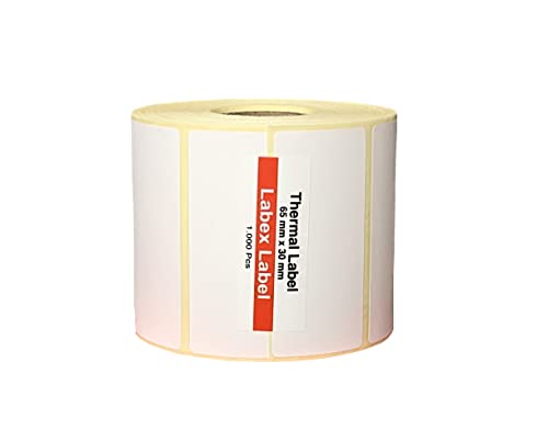 Thermo Etiketten 65x30 mm | Barcode etikett - Zebra Etiketten; 1.000 stück - Thermodirekt etiketten, adressetiketten - 1 Rolle ;1.000 Thermo label (1 Rolle) von labex label