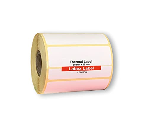 Labex Label - Thermo Etiketten 80x25 mm | Barcode etikett - Thermo etiketten auf rolle; 1.000 stück - 1 Rolle ;1.000 Thermo label adressetiketten Barcode/Adresse Thermo Etiketten von labex label