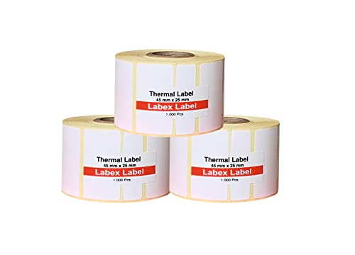 Labex Label - Thermodirekt etiketten 45x25 mm | Zebra etiketten - Thermoetiketten auf rolle; 3 Role : 3.000 Thermo label - Thermodrucker etiketten Barcode/Adresse Thermo Etiketten von labex label