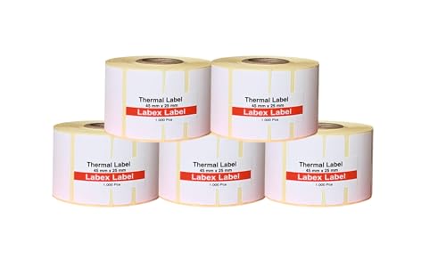 Labex Label - Thermo label 45x25 mm | Zebra Etiketten - Thermodirekt Etiketten - Thermoetiketten auf rolle - 5 Rolle ; 5.000 etiketten Thermo label Barcode/Adresse Thermo Etiketten von labex label