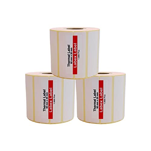 Labex Label - Thermoetiketten 60x20 mm | Zebra etiketten - Thermal Label - Thermodirekt etiketten - 3 Rolle ;3.000 Thermo label Barcode/Adresse Thermo Etiketten von labex label