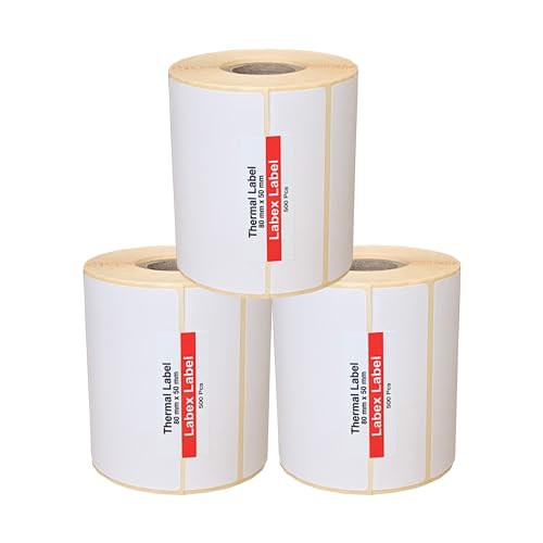 Thermotransfer etiketten 80x50 mm | Zebra etiketten - Thermo etiketten - 3 rolle; 1.500 stück - Thermo label (3 Rolle) von labex label