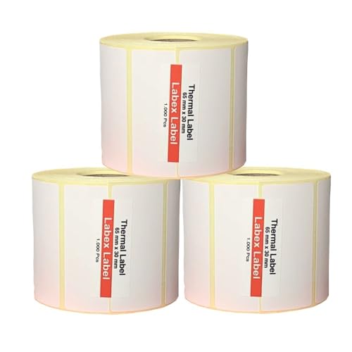 Labex Label - Zebra Etiketten 65x30 mm | Barcode etikett - Thermo Etiketten, 3 Roll 3.000 stück - Thermotransfer etiketten, adressetiketten Thermo label Barcode/Adresse Thermo Etiketten von labex label