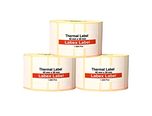 Labex Label - Thermodirekt etiketten 40x20 mm | Zebra etiketten - Thermoetiketten- 3 rolle; 3.000 stück - Thermodrucker etiketten - 3 Role : 3.000 Thermo label Barcode/Adresse Thermo Etiketten von labex label