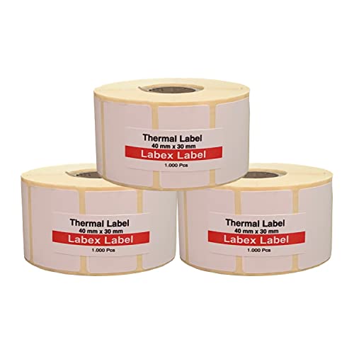 Labex Label - Thermodirekt etiketten 40x30 mm | Zebra Etiketten - Thermoetiketten - 3 Rolle 3.000 stück - Thermodrucker etiketten - adressetiketten, Thermo label Barcode/Adresse Thermo Etiketten von labex label