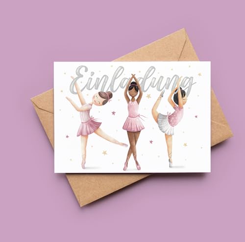 10 x Einladungskarten und 10 x Mitgebseltüten zum Mottogeburtstag - Kindergeburtstag Einladungen & Mitgebsel - produziert in der EU - hochwertiges Papier (Ballerina) von lachentutgut.de
