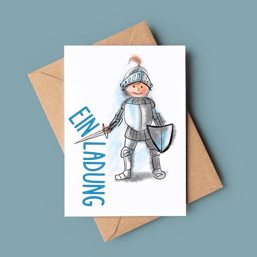 10 x Einladungskarten und 10 x Mitgebseltüten zum Ritter Geburtstag - Kindergeburtstag Einladungen & Mitgebsel - produziert in der EU - hochwertiges Papier (Ritter) von lachentutgut.de