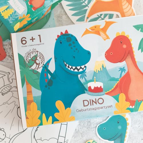 Ultimatives Partyset zum Dino Geburstag - Kindergeburtstag Deko, Einladungen, Mitgebsel - liebevolle Dekoration zum Dinosaurier Kindergeburtstag produziert in der EU von lachentutgut.de