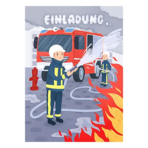 lachentutgut.de Feuerwehr Einladung zum Kindergeburtstag inkl. Umschlag - 6 Stück (Feuerwehr) von lachentutgut.de