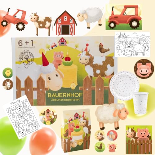 Ultimatives Partyset zum Bauernhof Geburtstag - Kindergeburtstag Deko für Jungs und Mädchen - liebevolle Produkte - produziert in der EU, Bauernhof Kindergeburtstag, Bauernhof Geburtstag Deko von lachentutgut.de