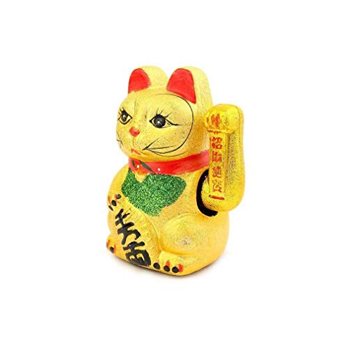 lachineuse - Maneki Neko Gold mit beweglichem Arm – Statue japanische Katze Glücksbringer – Figur 17 cm mit beweglichem Arm – Objekt Kawaii Deko Gold – Geschenkidee Japan Asien – Glück, Glück, Glück von lachineuse