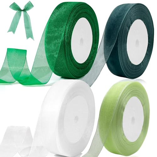 4 Rollen 45m Chiffon Ribbon, 22mm Breit Geschenkband hochzeit satinband geschenkband grün organzaband Schleifenband Chiffonband Dekoband für Geschenkverpackung Hochzeitsdekoration (Grün) von laeeyin