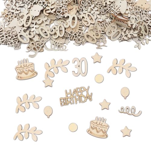 Pack of 130 Confetti 30th Birthday, 130 Stück Holz Happy Birthday Konfetti 30 Geburtstag, Auffällige Tischdeko 30. Geburtstag, Konfetti 30er Geburtstag für Männer, Frauen (30th Birthday) von lafo