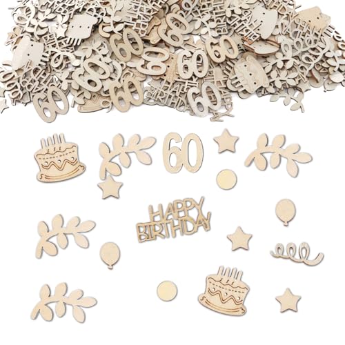 Lafo Pack of 130 Confetti Birthday,130 Stück Holz Happy Birthday Konfetti 60 Geburtstag, Auffällige Tischdeko 60. Geburtstag, Konfetti 60er Geburtstag für Männer, Frauen (60th Birthday) von lafo