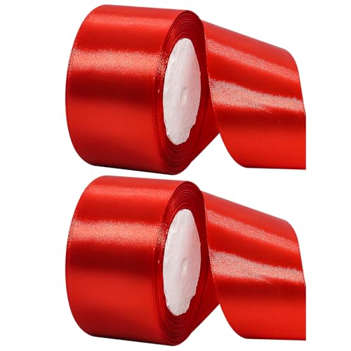 lafo 2 Stück Satinband Rot 50 mm breit,23 Meter Satinbänder Rotes Stoffband Basteln,Dekoband Geschenkband für Dekoration Basteln Kleid Hochzeit Geburtstag von lafo