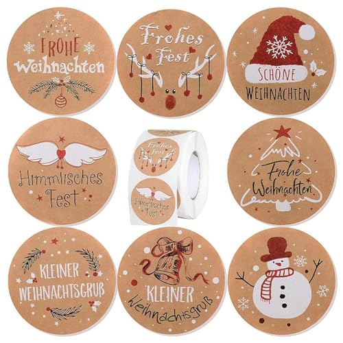 lafo 500 Stück Aufkleber Weihnachten, 3.5cm Weihnachten Rund Selbstklebend Etiketten, Geschenketiketten Weihnachten Sticker Rolle Deko Aufkleber, ür Geschenkverpackung, Weihnachtsdekoration usw (A) von lafo