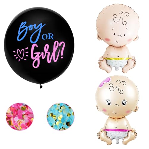 Lafo Gender Reveal Balloon XXL, 36 Zoll Boy or Girl Balloon, Rosa und Blau und Band für Gender Reveal Party Deko, Boy or Girl Deko, Dekoration Babyshower von lafo