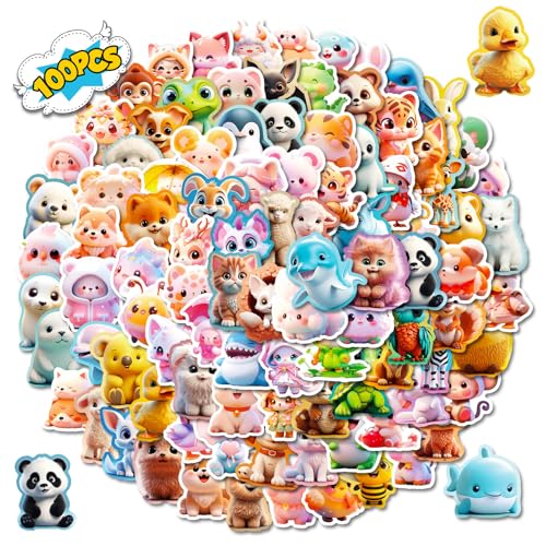 100 Stück Aufkleber Kinder, Cute Animal Sticker Set, Wasserfeste Tier Stickers für Gepäck, Sammelalbum, Water Bottle, Kühlschränke, Skateboard, Scrapbook, Laptop von lafomukea