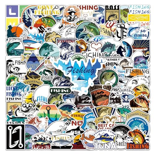 100 Stück Fishing Sticker Set, Angeln Aufkleber, Go Fishing Club Aufkleber Packs, Wasserfeste PVC Aufkleber, Aufkleber für Back of Laptop, Campingbox, Roller, Handyhülle, Sportflasche, Koffer, Bikes von lafomukea