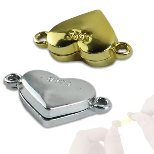 2 Stück Herz Magnetverschluss Kette, 925 Sterling Silber Magnet Schmuck Verschlüsse, Doppelter Magnetische Kettenverschluss, Herz Magnetische Verschlüsse für DIY Schmuckherstellung(Gold, Silber) von lafomukea