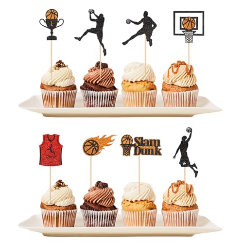 24 Stück Basketball Cupcake Toppers, Tortendeko Basketball Geburtstag, Ball Schuss Cake Topper, Basketball Kuchen Topper für Kinder Jungen Basketball Enthusiasten Festival Geburtstag Party Deko von lafomukea