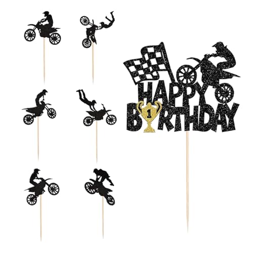 25 Stück Motorrad-Kuchenaufsätze, Fahrrad-Cupcake-Topper für Sport, Motocross-Thema (schwarz) von lafomukea