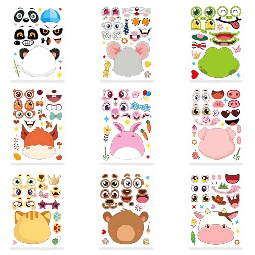 27 Stück Aufkleber Kinder Sticker Set, DIY Gesichtsaufkleber mit Tier, Selbstklebend Bastelset für Mädchen Jungen von lafomukea