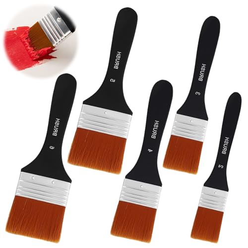 5 Stück Aquarell Acryl Flachpinsel Set, Pinselset Acrylfarben, 20/30/40/50/60mm Acrylpinselset, Ölfarben Bürste, Fensterrahmenpinsel, Hausmalpinse, Nylon Pinsel Premium Lasurpinsel zum Ölmalerei und M von lafomukea