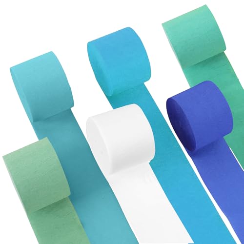 6 Rollen Krepppapier-Luftschlangen, bunte Party-Luftschlangen, perfekte Dekorationen für Partys – 4,5 cm x 10 m pro Rolle (Blau, Hellblau, T-Blau, T-Grün, Marineblau, Weiß) von lafomukea