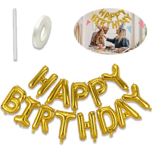 Happy Birthday Ballons, Gold Happy Birthday Folienballon Geburtstag Folienballons Banner Dekorationen für Kinder Jungen Mädchen Männer Frauen Happy Birthday von lafomukea