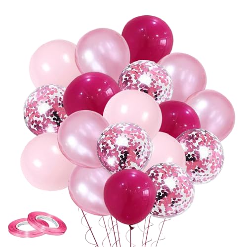 Rosa Luftballons Kit, 60 Stück Hot Pink Latex Ballons 12 Zoll Konfetti Ballon Rosa Metallic Luftballons Set, Helium Ballon für Mädchen Frauen Geburtstag Party Dekoration von lafomukea